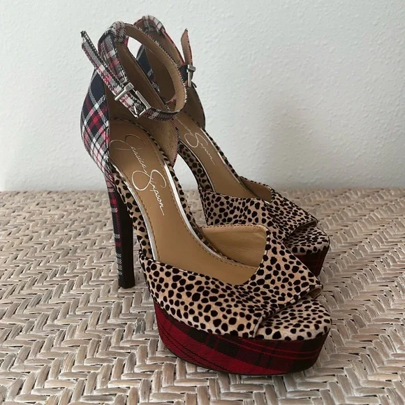 Jessica Simpson Shoes Jessica Simpson Cheetah And Plaid Platform Heels Poshmark